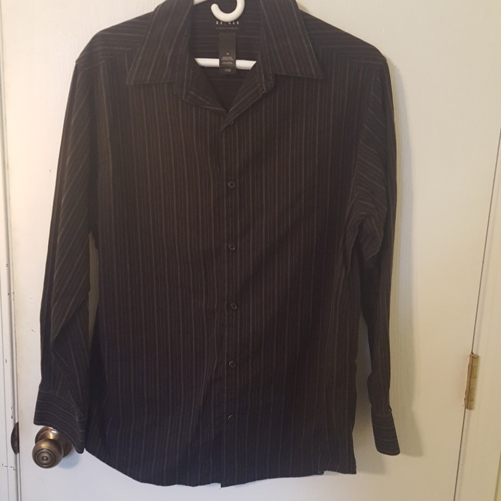 Black and gray stripe button up shirt